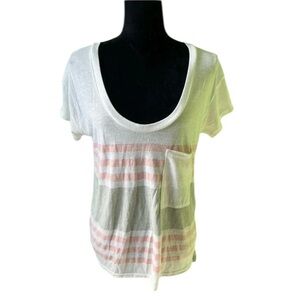 Victorias Secret Womens White Pink Striped Scoop Neck Short Sleeve Top Small